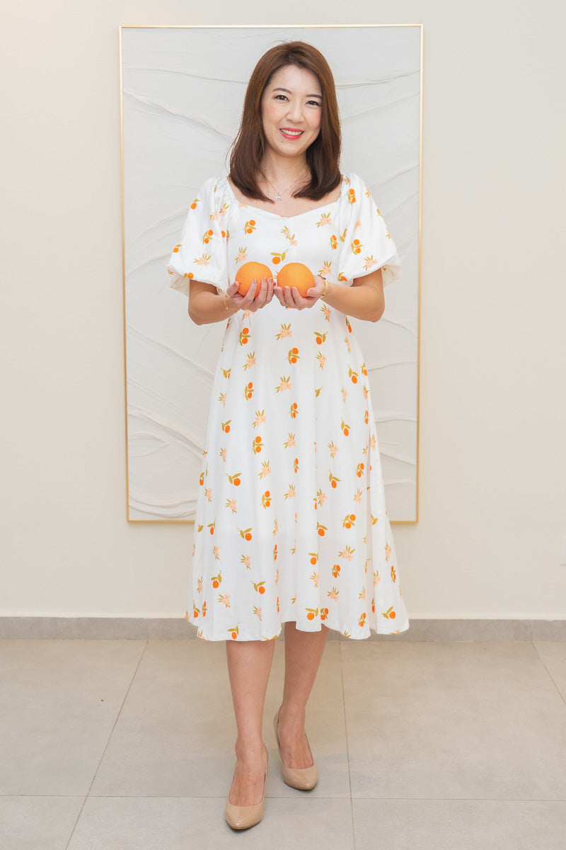 Auspicious Orange Ladies Puff Sleeve Smock Back Midi Dress – dressedingabe