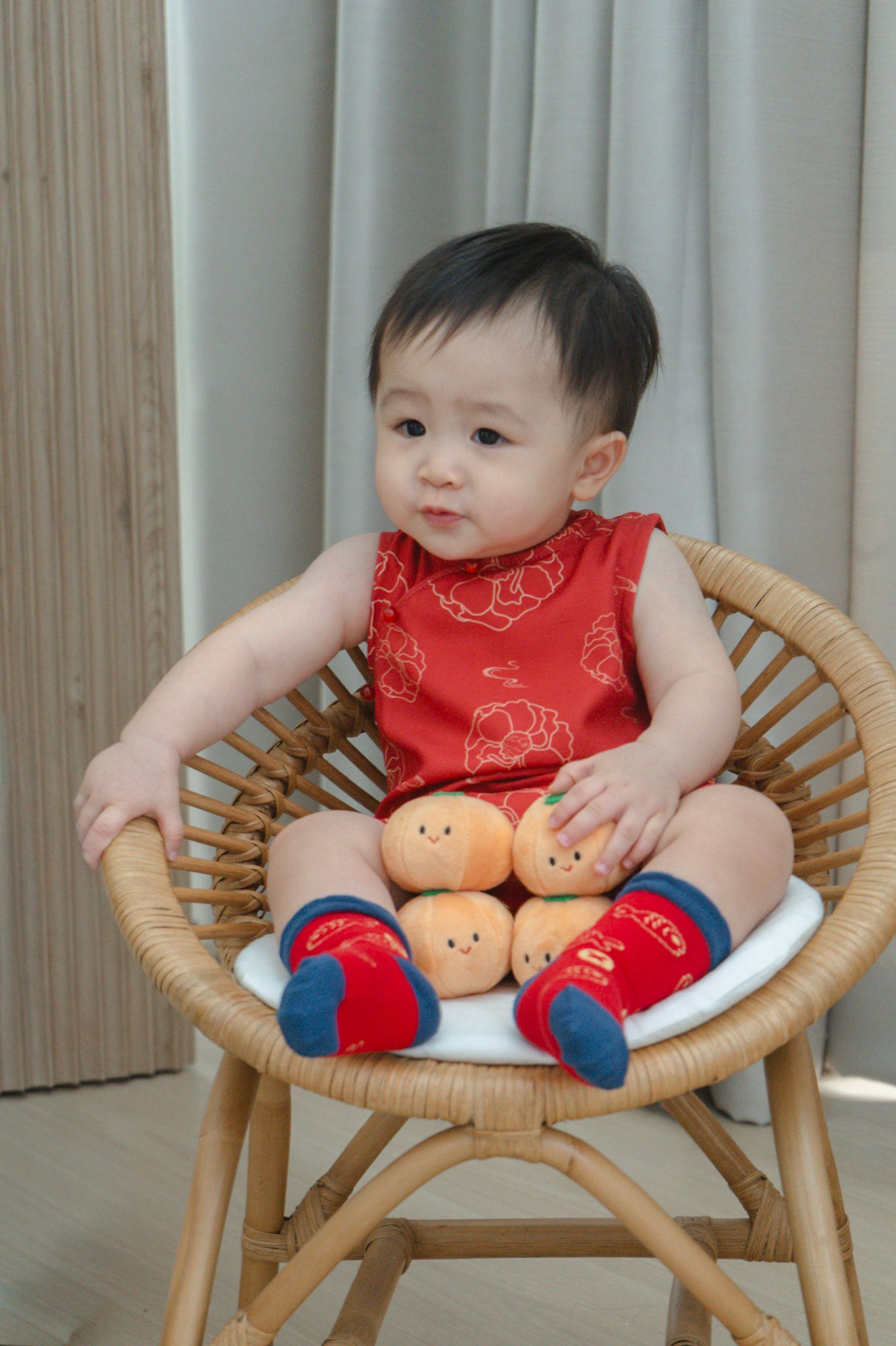 Galloping Peony Baby Boy Classic Mandarin Baby Cheongsam Playsuit