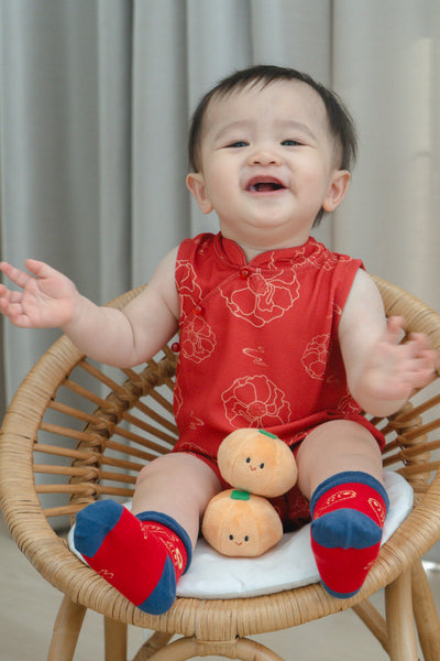 Galloping Peony Baby Boy Classic Mandarin Baby Cheongsam Playsuit