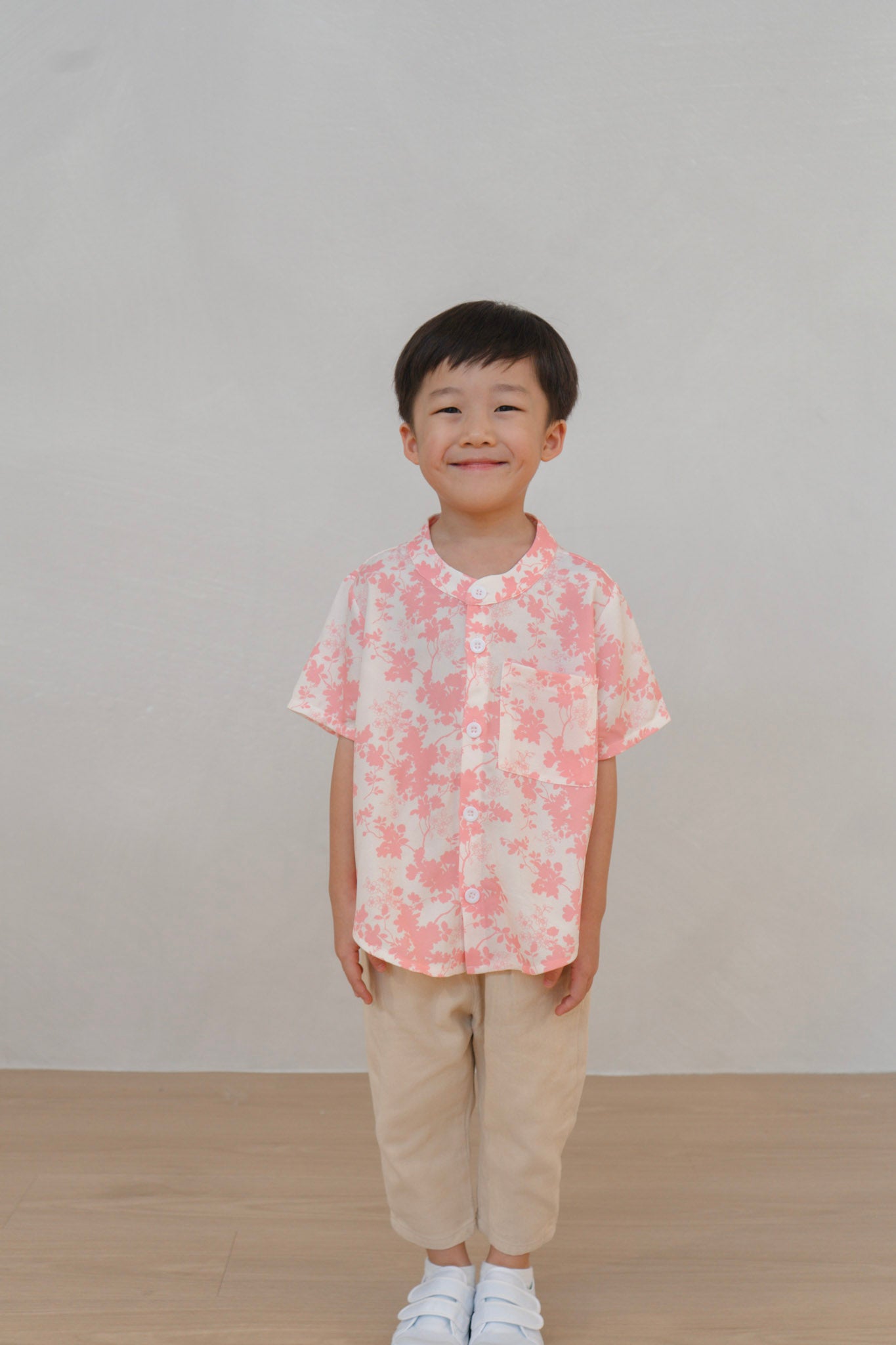 Flourishing Joy Boy Relaxed Hem Mandarin Collar Shirt Set