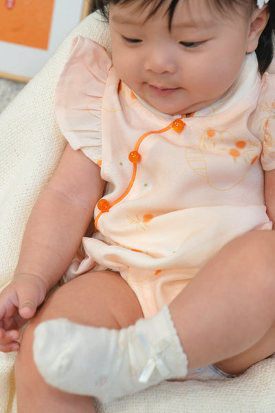 Tangerine Bloom Baby Girl Ruffled Sleeves Playsuit