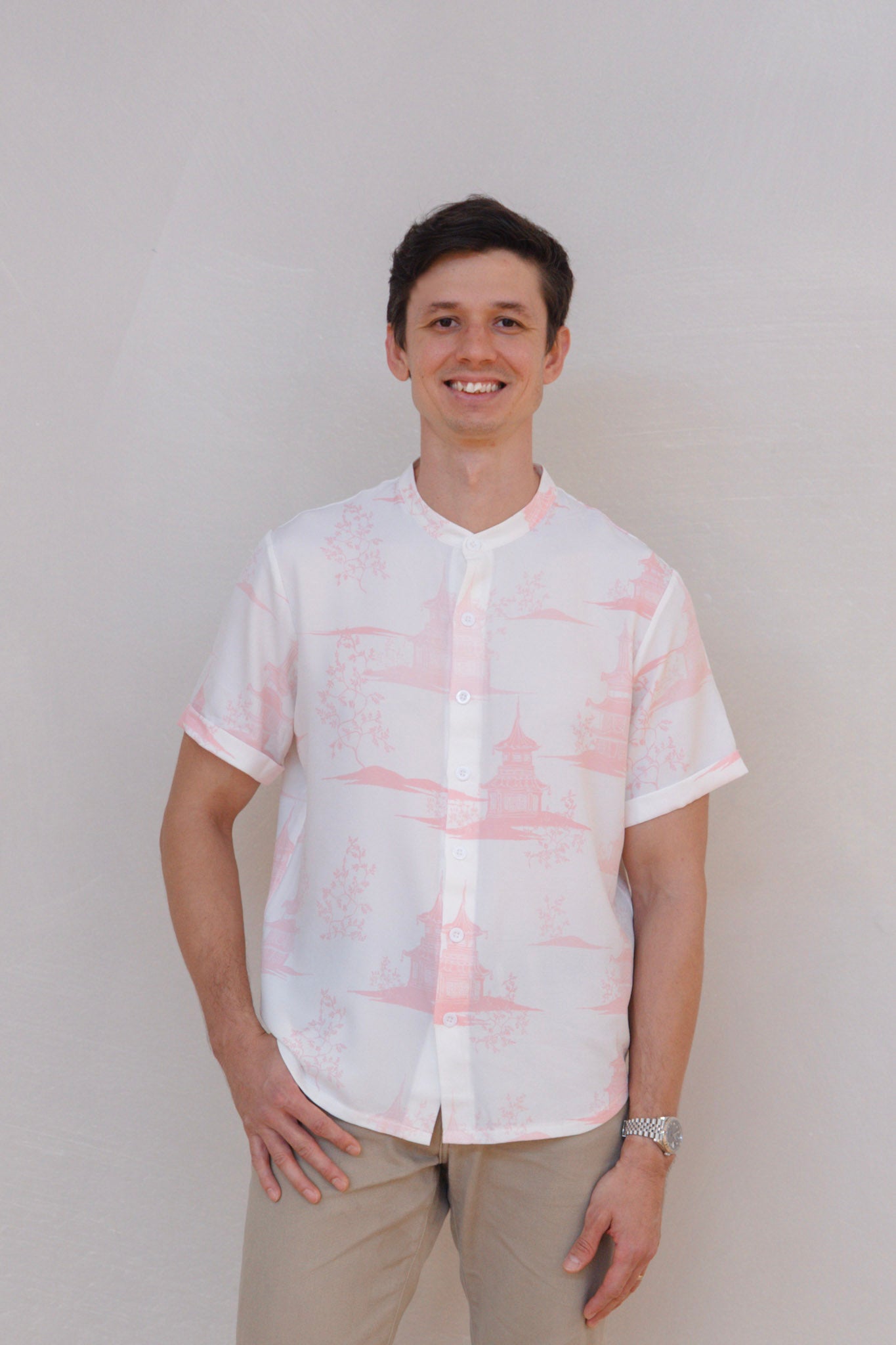 Oriental Garden Mens Mandarin Collar Shirt