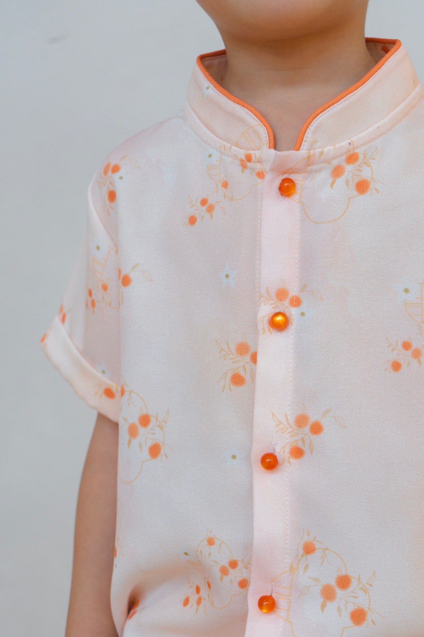 Tangerine Bloom Boy Lined Mandarin Collar Shirt Set