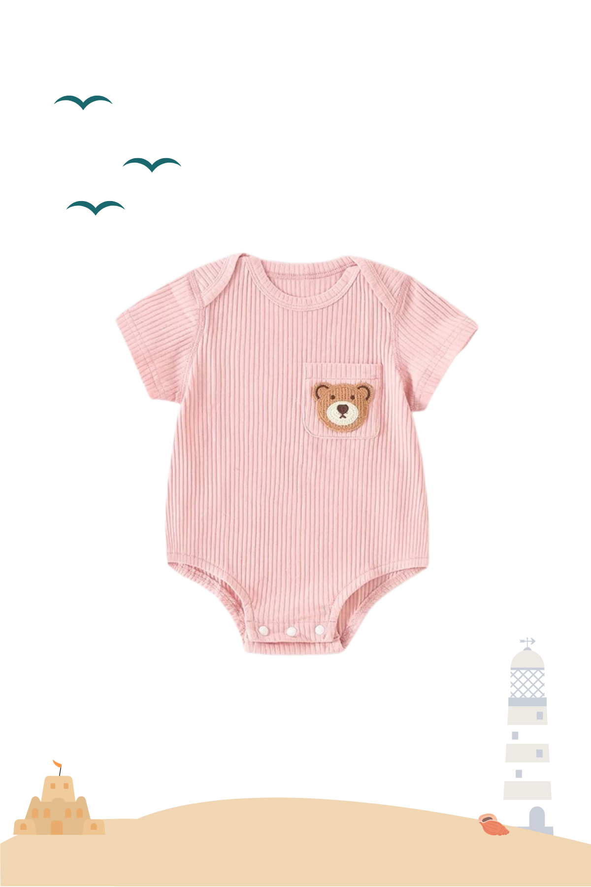 Summer Beary Ribbed Cotton Bodysuit Cherry
