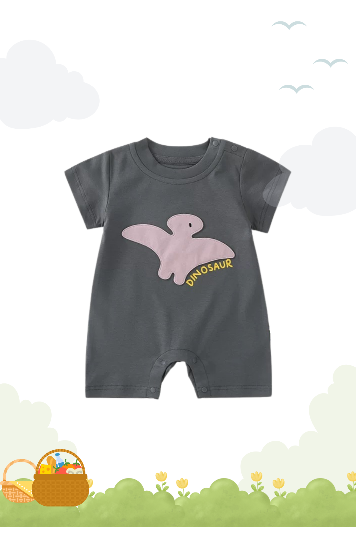 Summer Dinosaur Playsuit Stone Grey