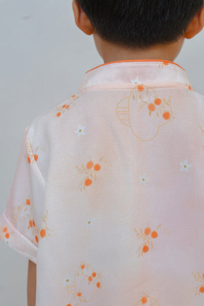 Tangerine Bloom Boy Lined Mandarin Collar Shirt Set