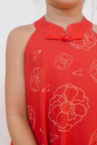 Galloping Peony Girl Halter Neck Bubble Hem Dress