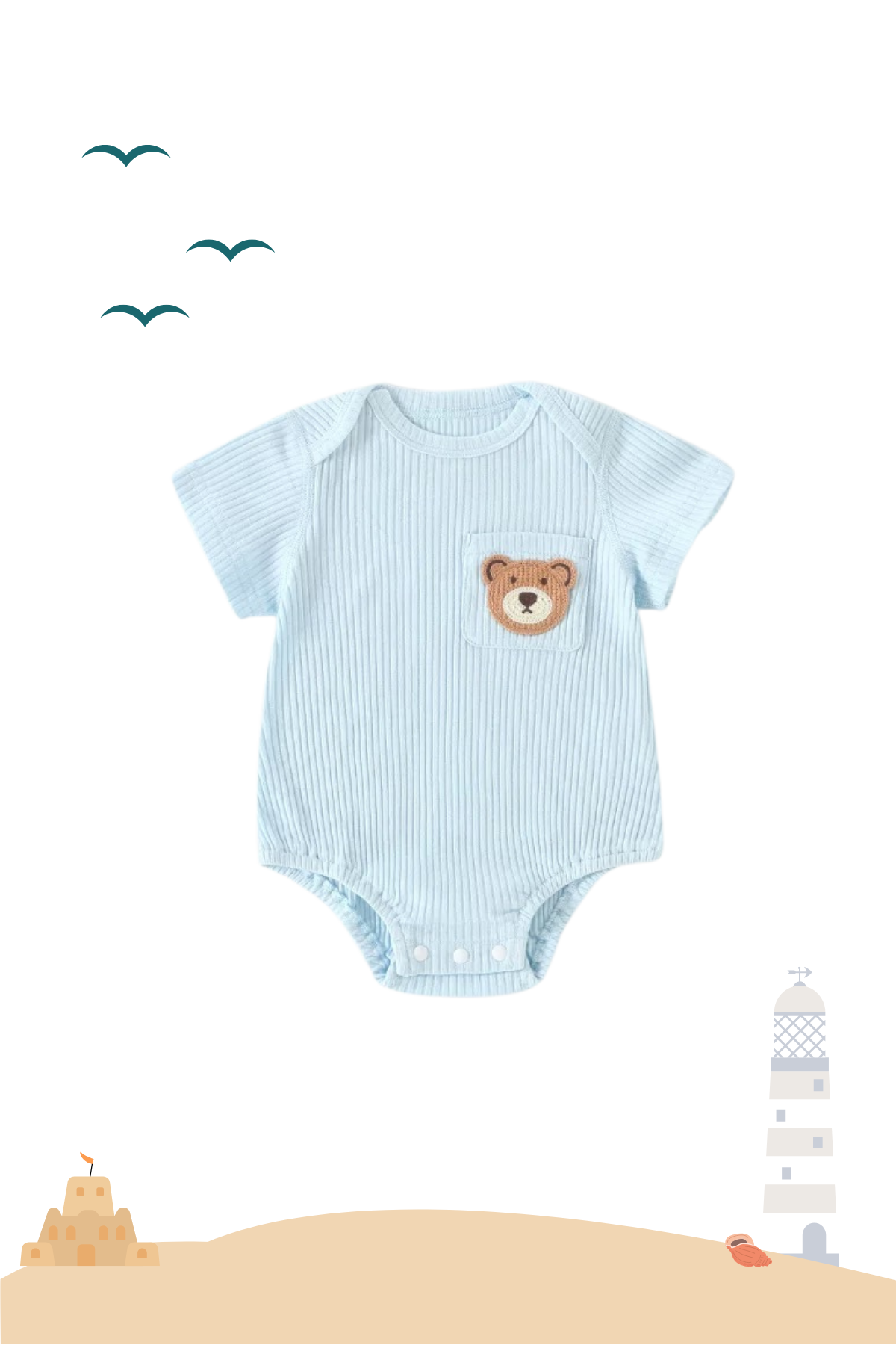 Summer Beary Ribbed Cotton Bodysuit Breeze