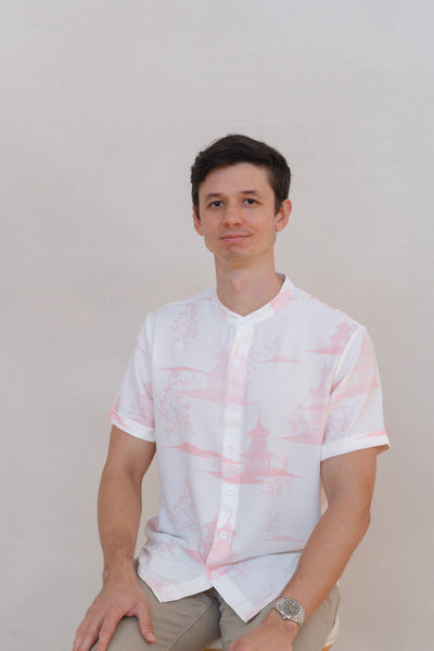 Oriental Garden Mens Mandarin Collar Shirt