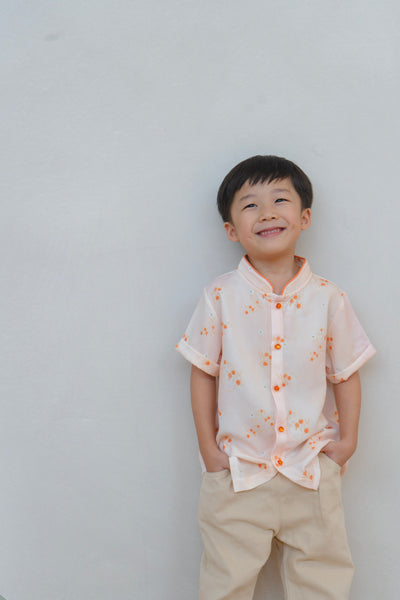 Tangerine Bloom Boy Lined Mandarin Collar Shirt Set