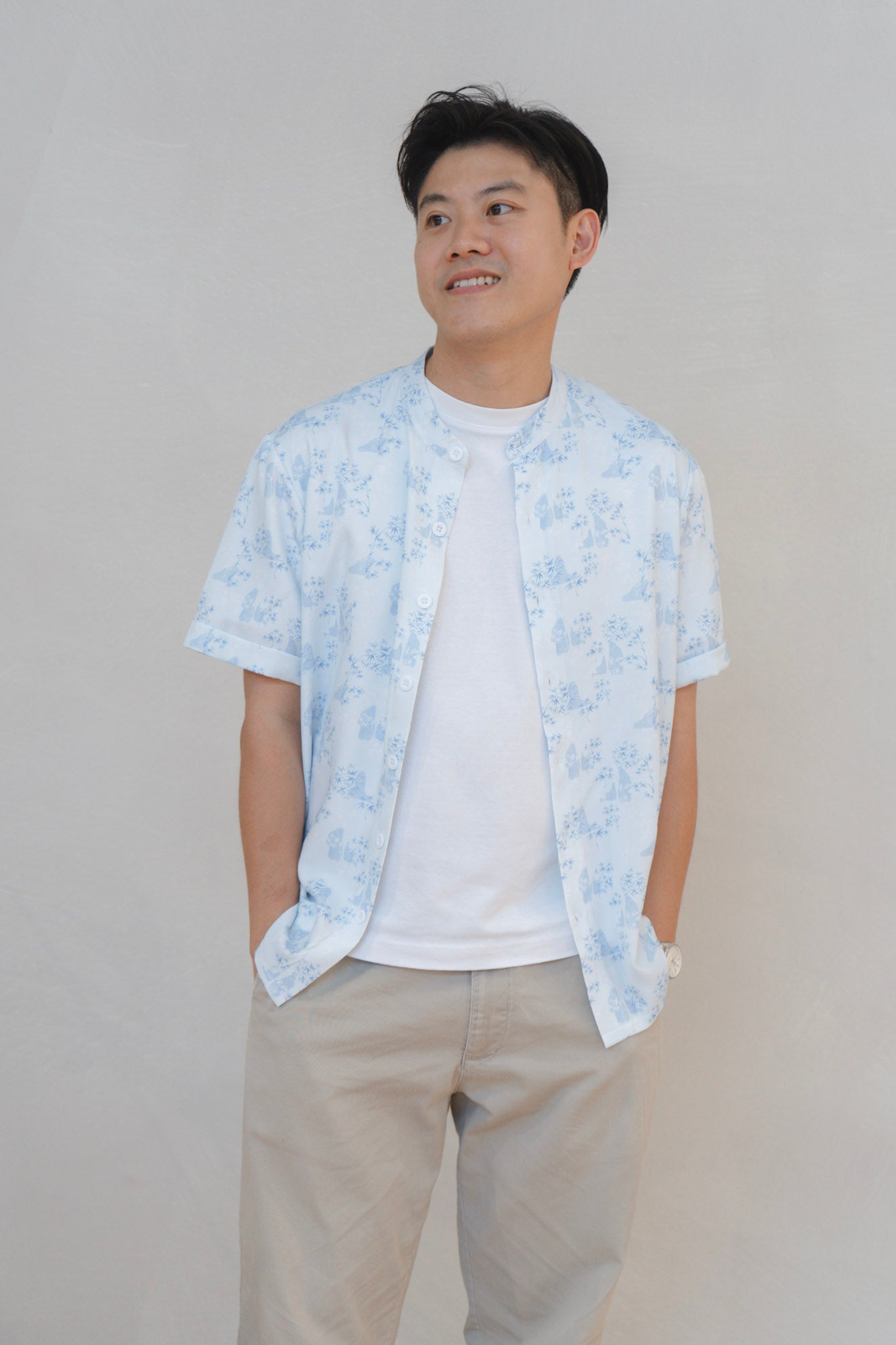 Gentle Harmony Mens Mandarin Collar Shirt