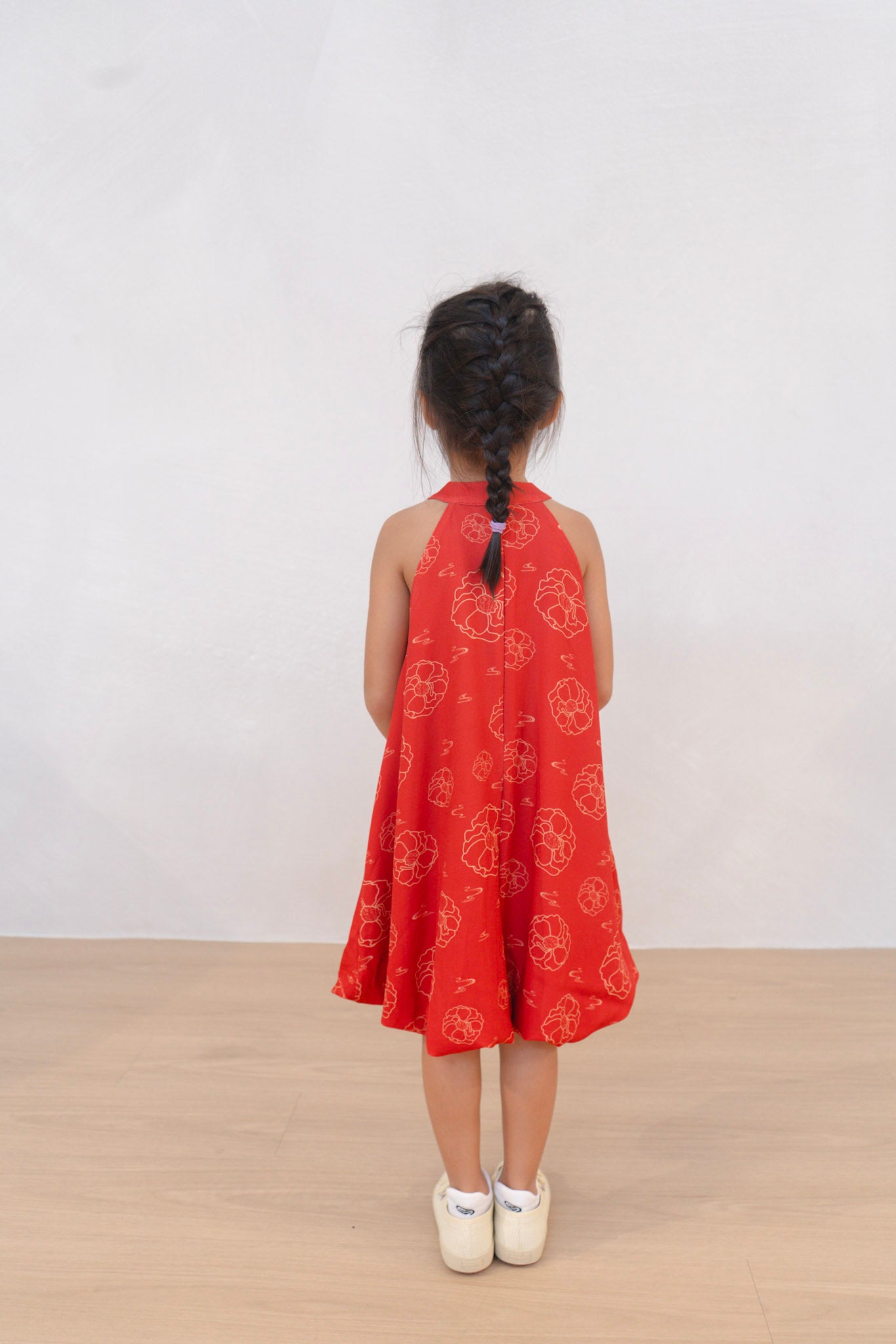 Galloping Peony Girl Halter Neck Bubble Hem Dress