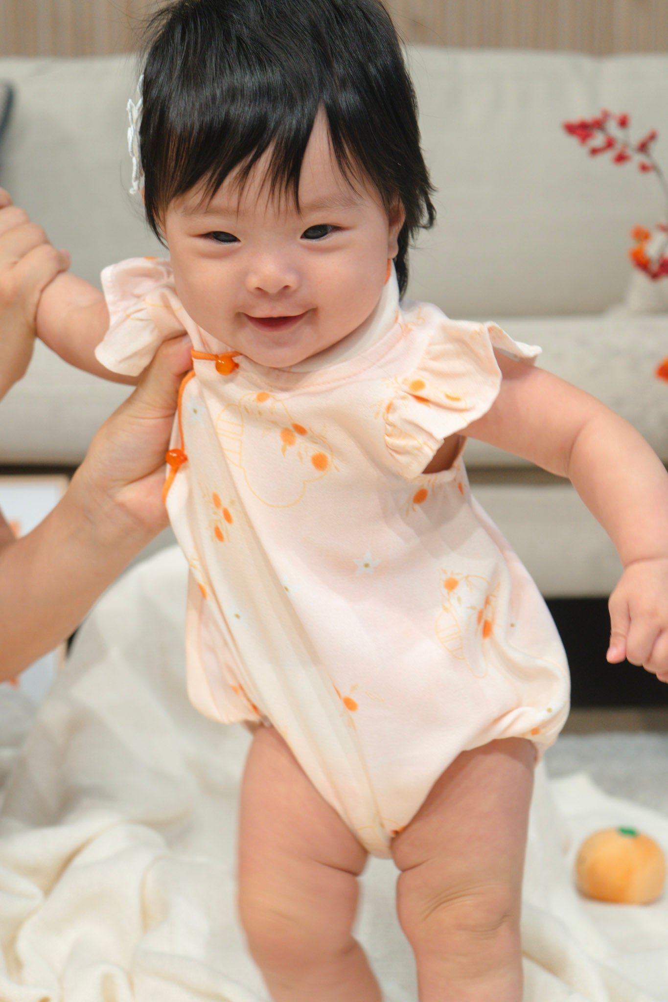 Tangerine Bloom Baby Girl Ruffled Sleeves Playsuit