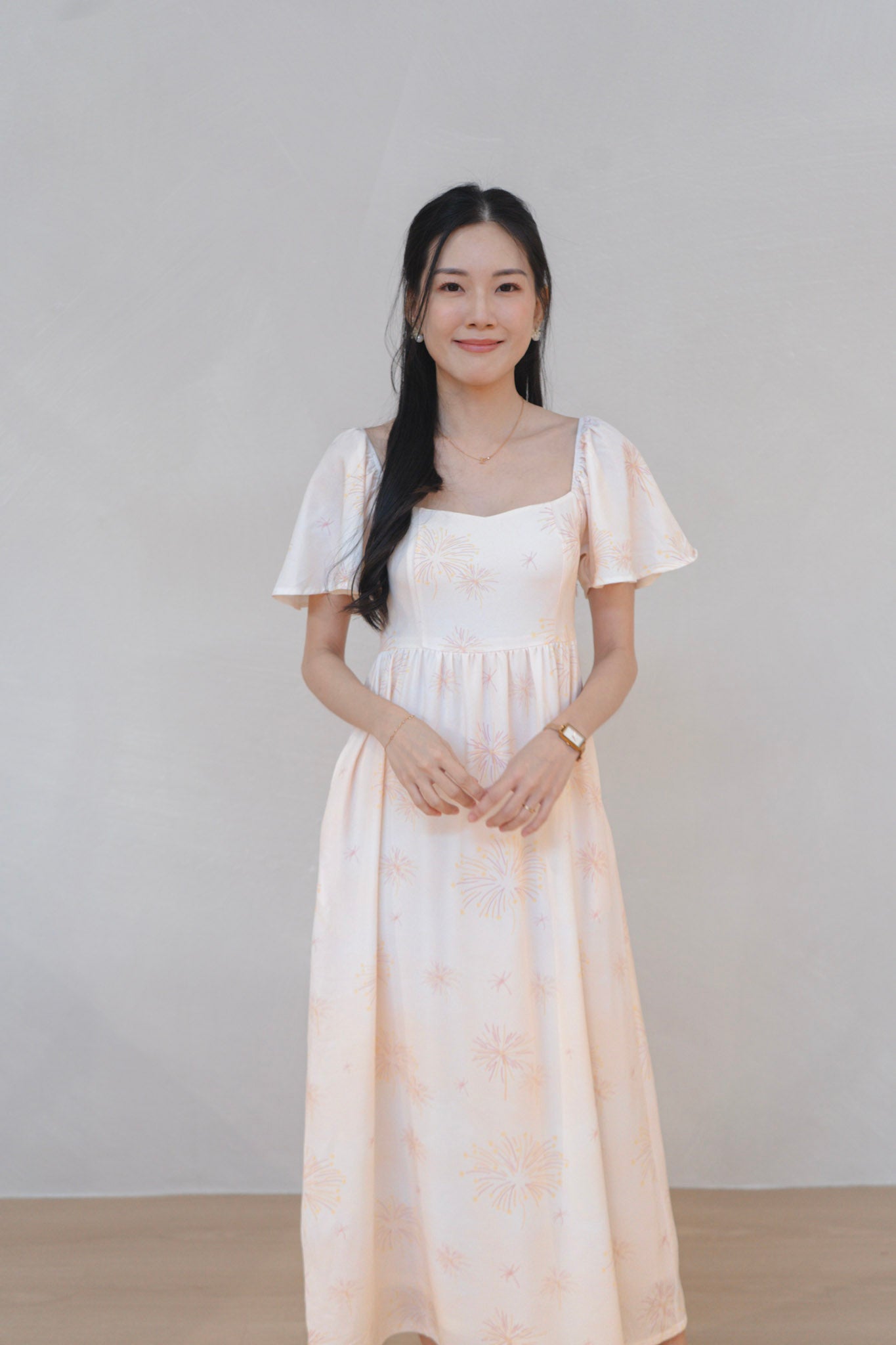 Golden Dawn Ladies Flutter Sleeve Smocked Back Midaxi Dress – dressedingabe