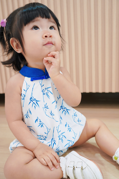 Prosperous Blessings Baby Girl Mandarin Collar Romper