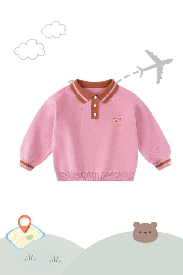Holiday Traveller Collared Pullover Teddy Rose