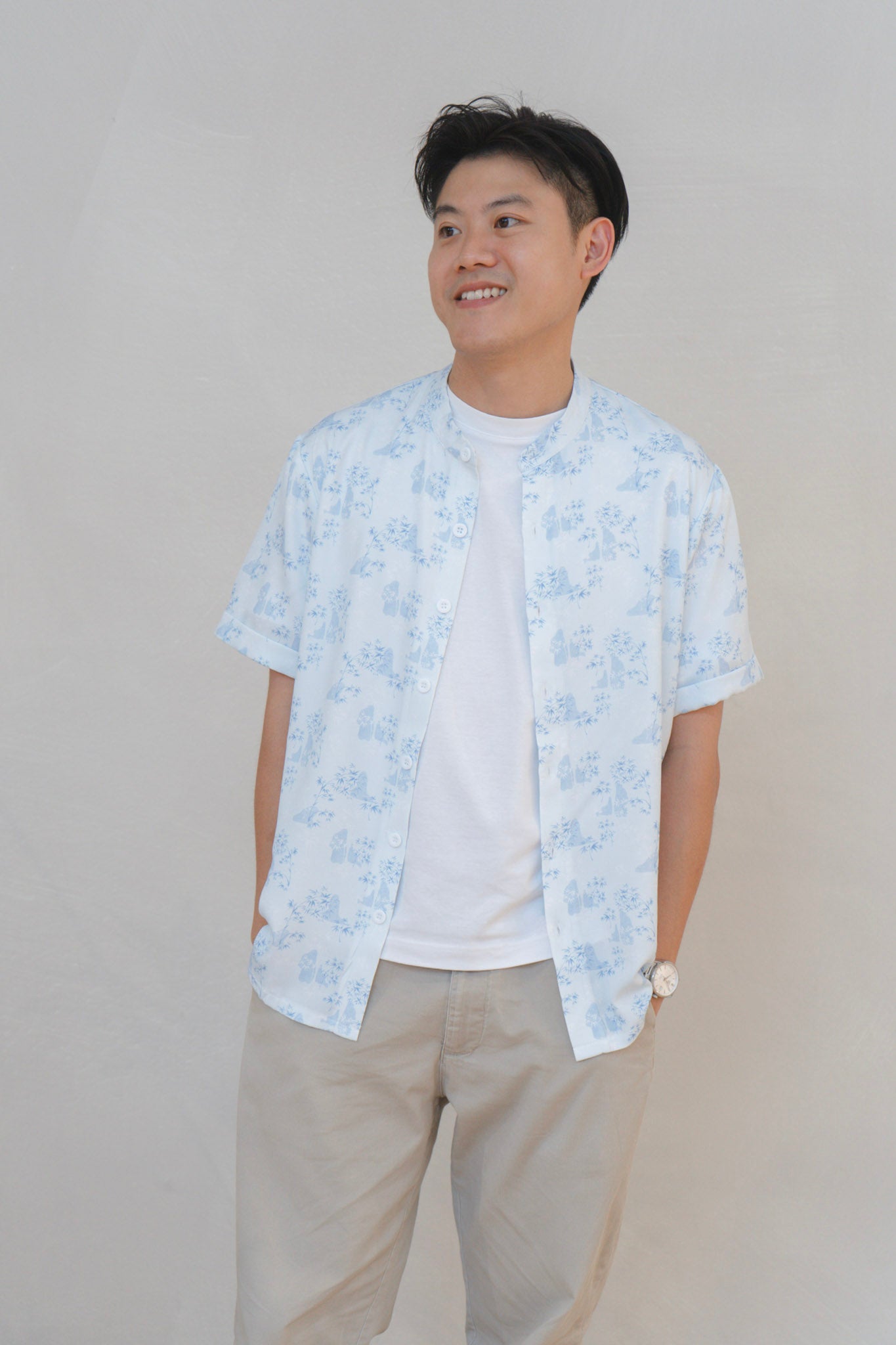 Gentle Harmony Mens Mandarin Collar Shirt