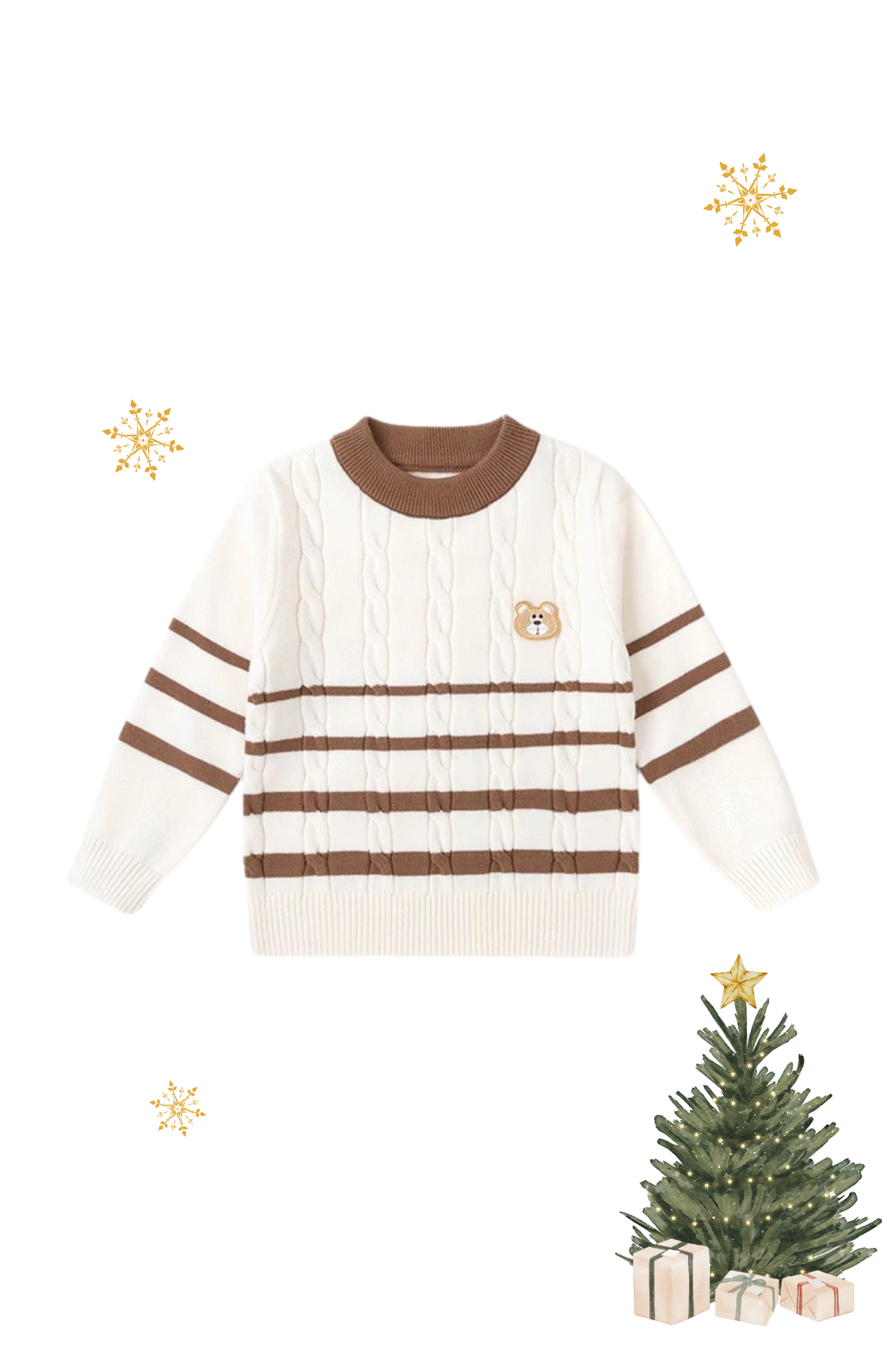 Cable Knit Sweater Cream Stripe Bear