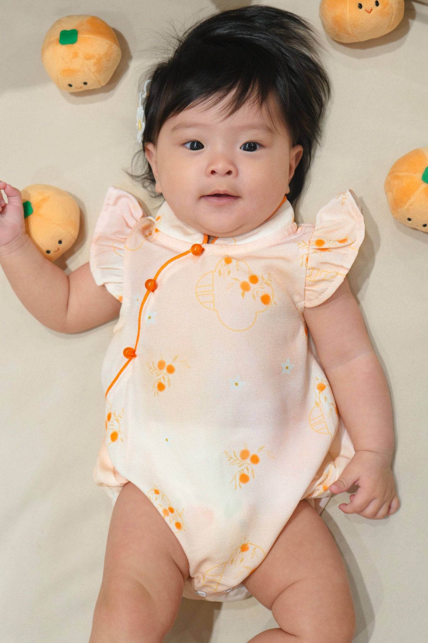 Tangerine Bloom Baby Girl Ruffled Sleeves Playsuit