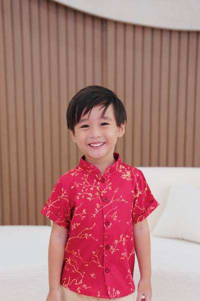 Golden Vines Boy Lined Mandarin Collar Shirt