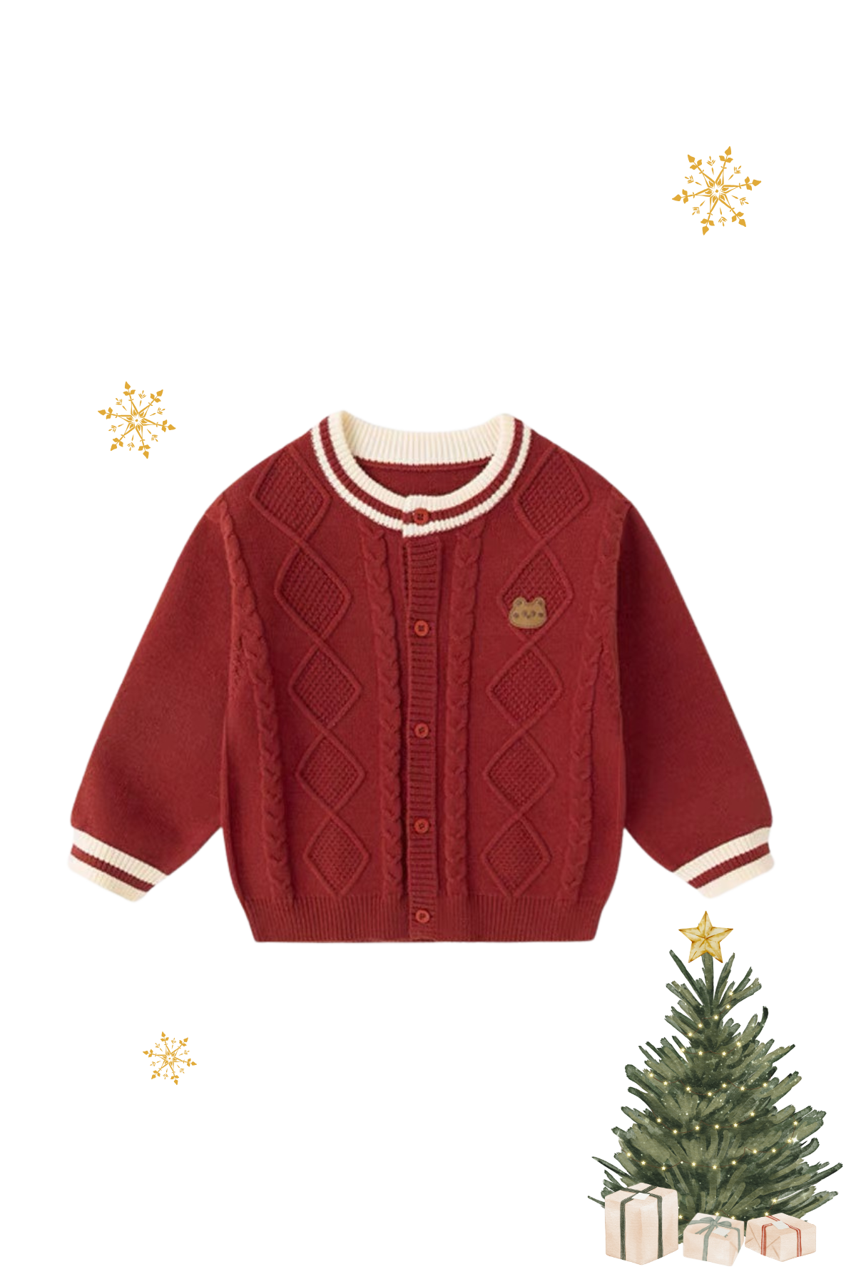 Holiday Knitted Cardigan Maroon Red