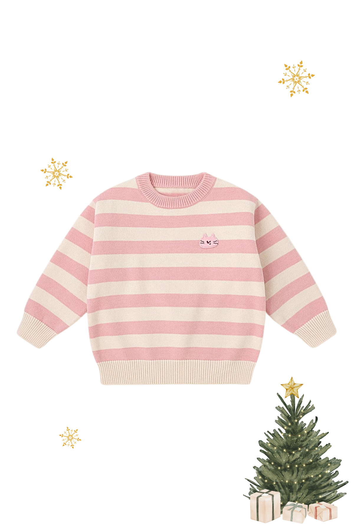 Holiday Striped Knit Sweater Pink Kitty