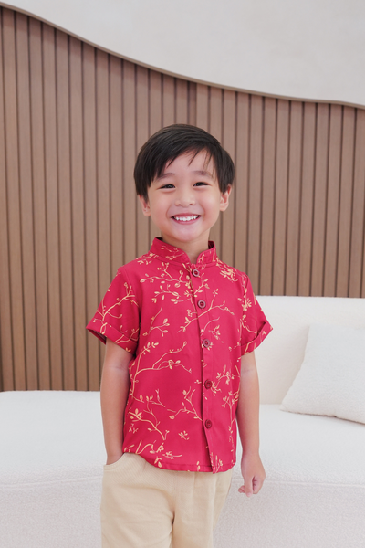 Golden Vines Boy Lined Mandarin Collar Shirt