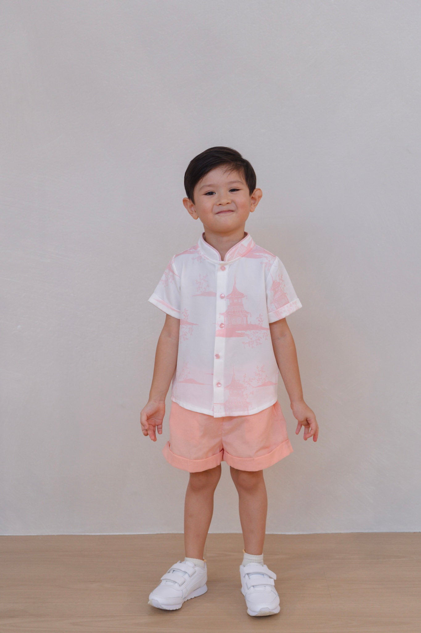 Oriental Garden Boy Lined Mandarin Collar Shirt Set