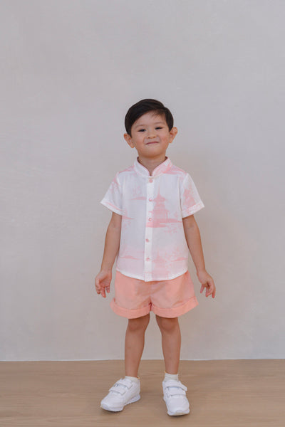 Oriental Garden Boy Lined Mandarin Collar Shirt Set