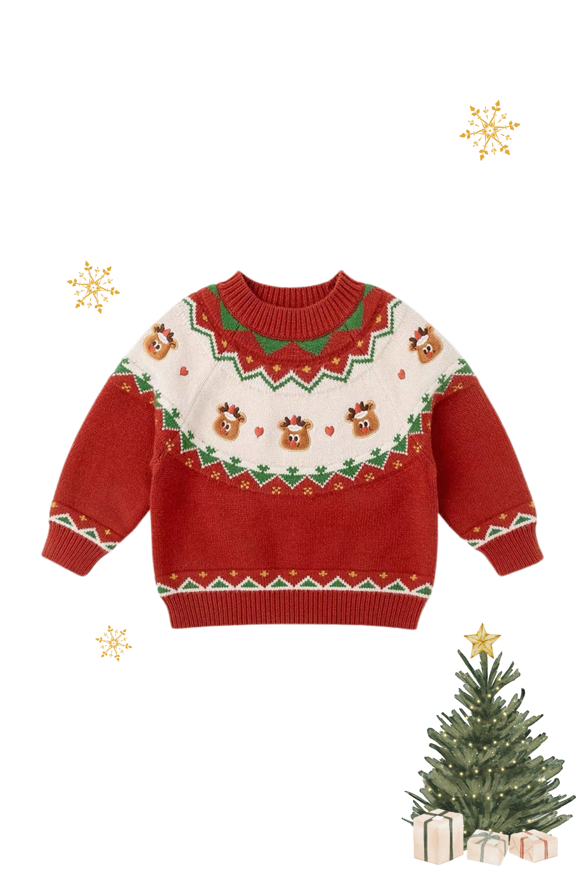 Christmas in the Woods Reindeer Knit Sweatshirt Red