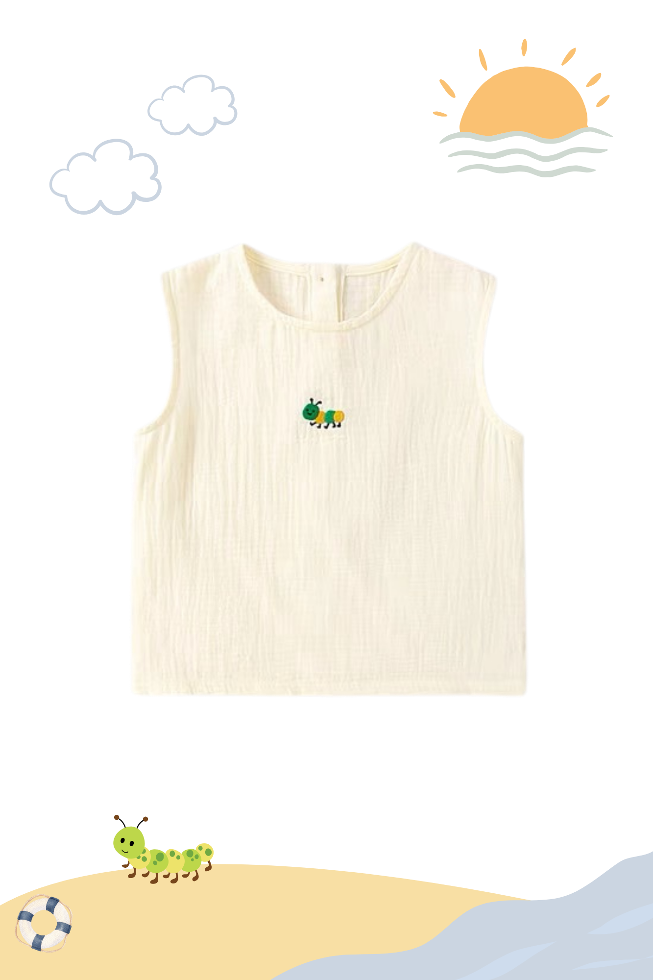 Summer Soft Cotton Sleeveless Embroidered Tee White
