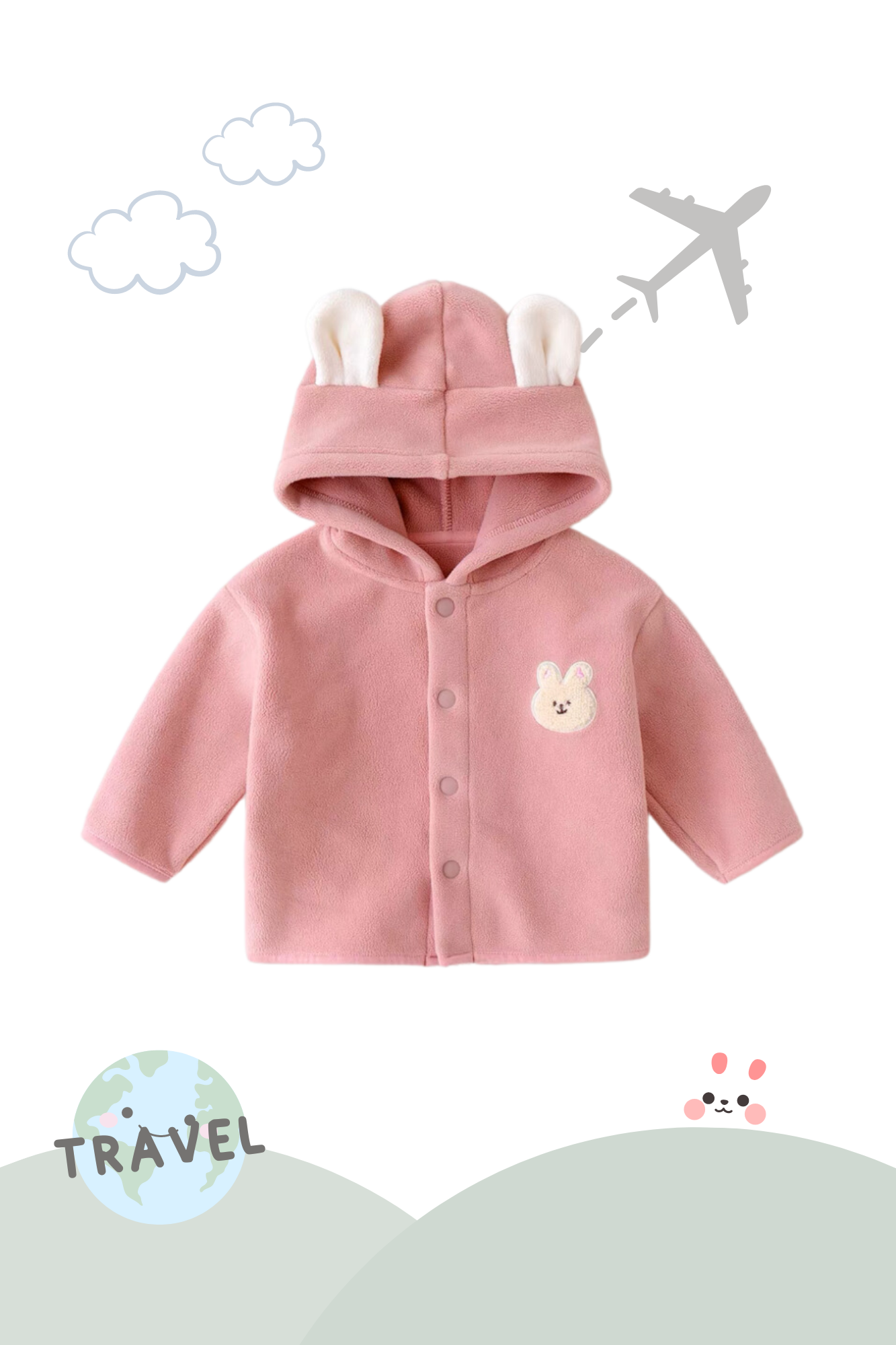 Hooded Fleece Jacket Pink Bunny