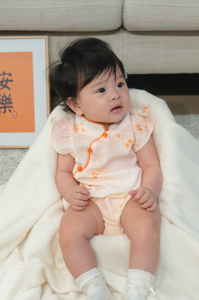 Tangerine Bloom Baby Girl Ruffled Sleeves Playsuit