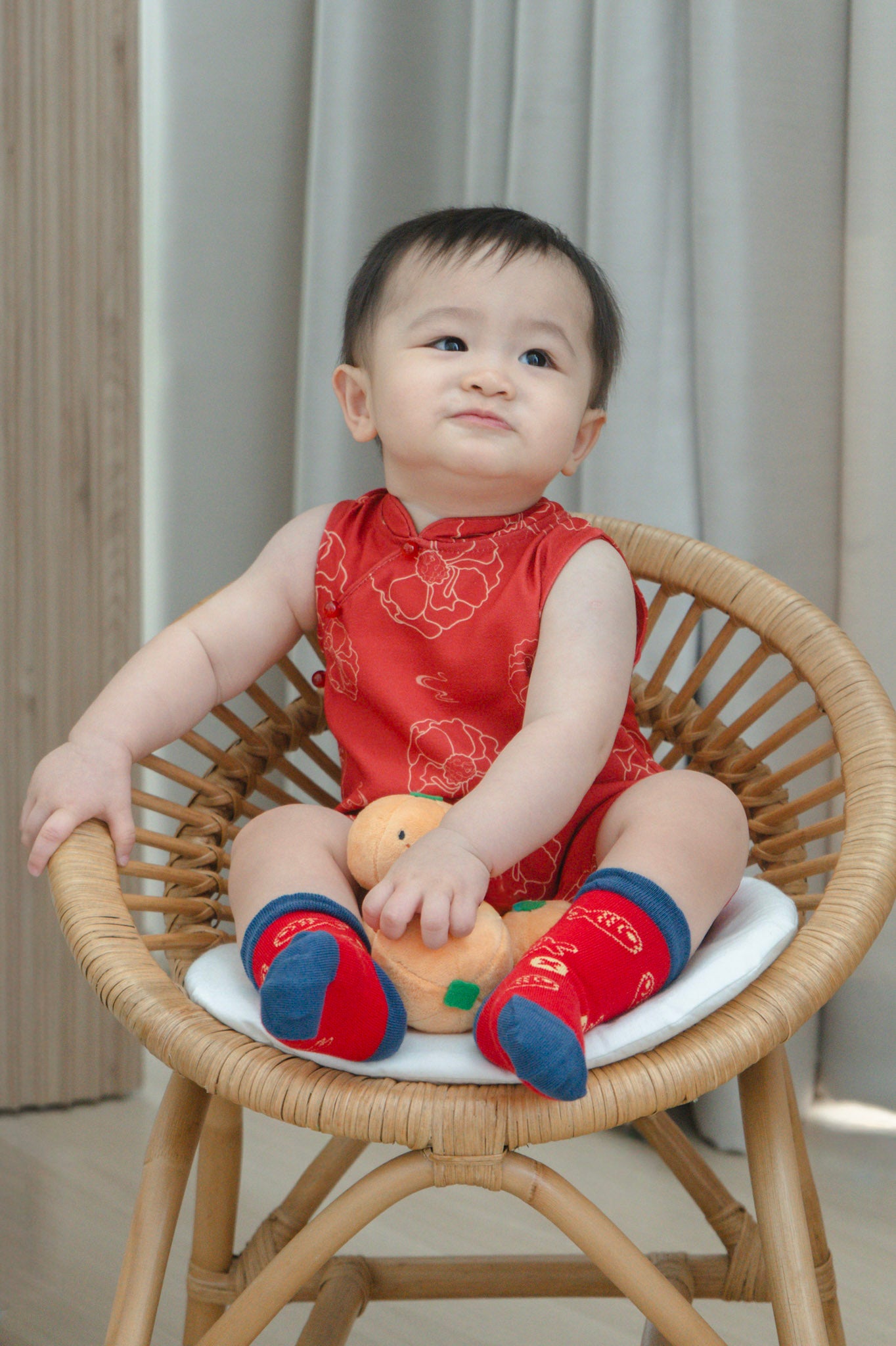Galloping Peony Baby Boy Classic Mandarin Baby Cheongsam Playsuit
