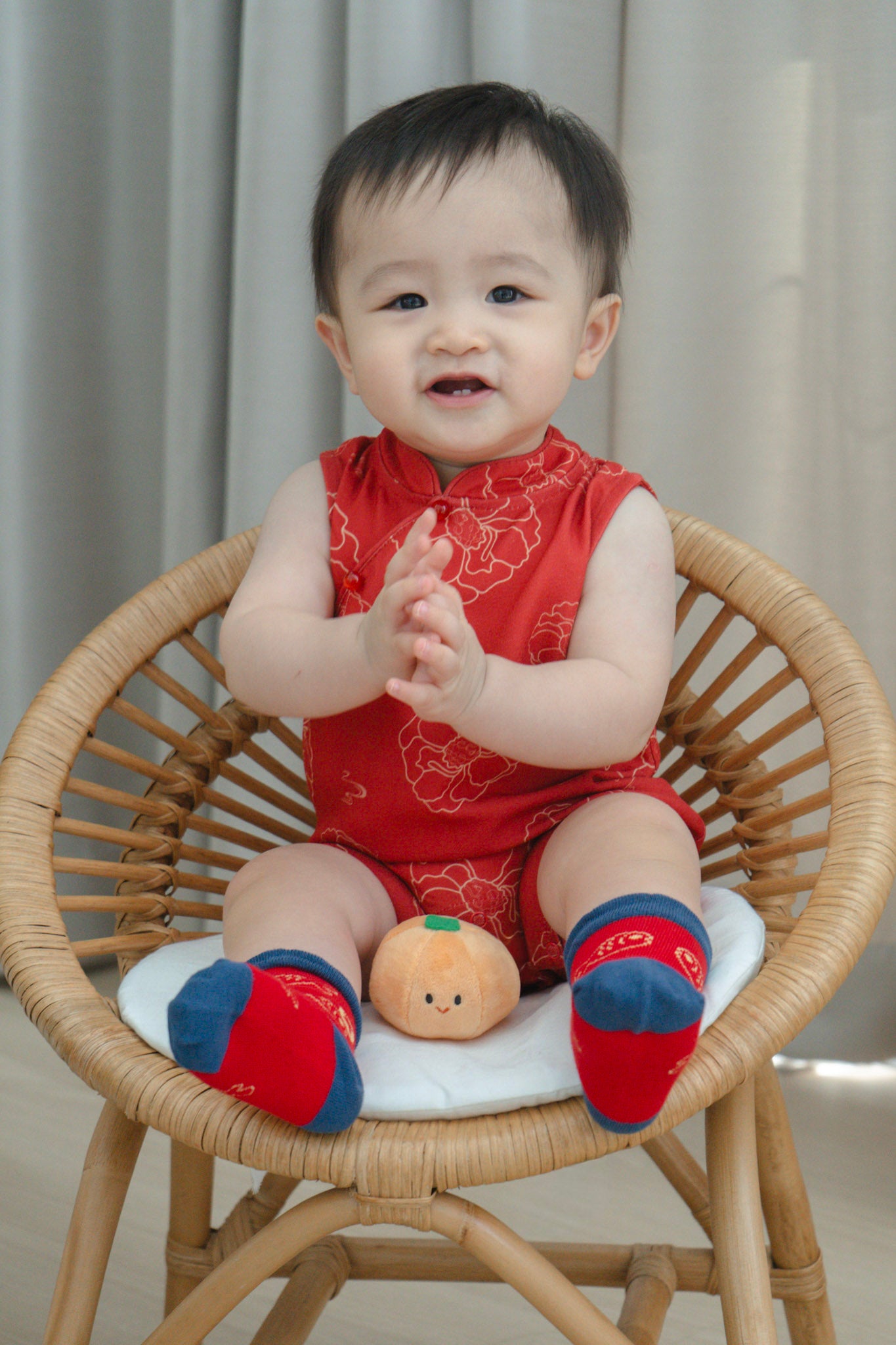 Galloping Peony Baby Boy Classic Mandarin Baby Cheongsam Playsuit