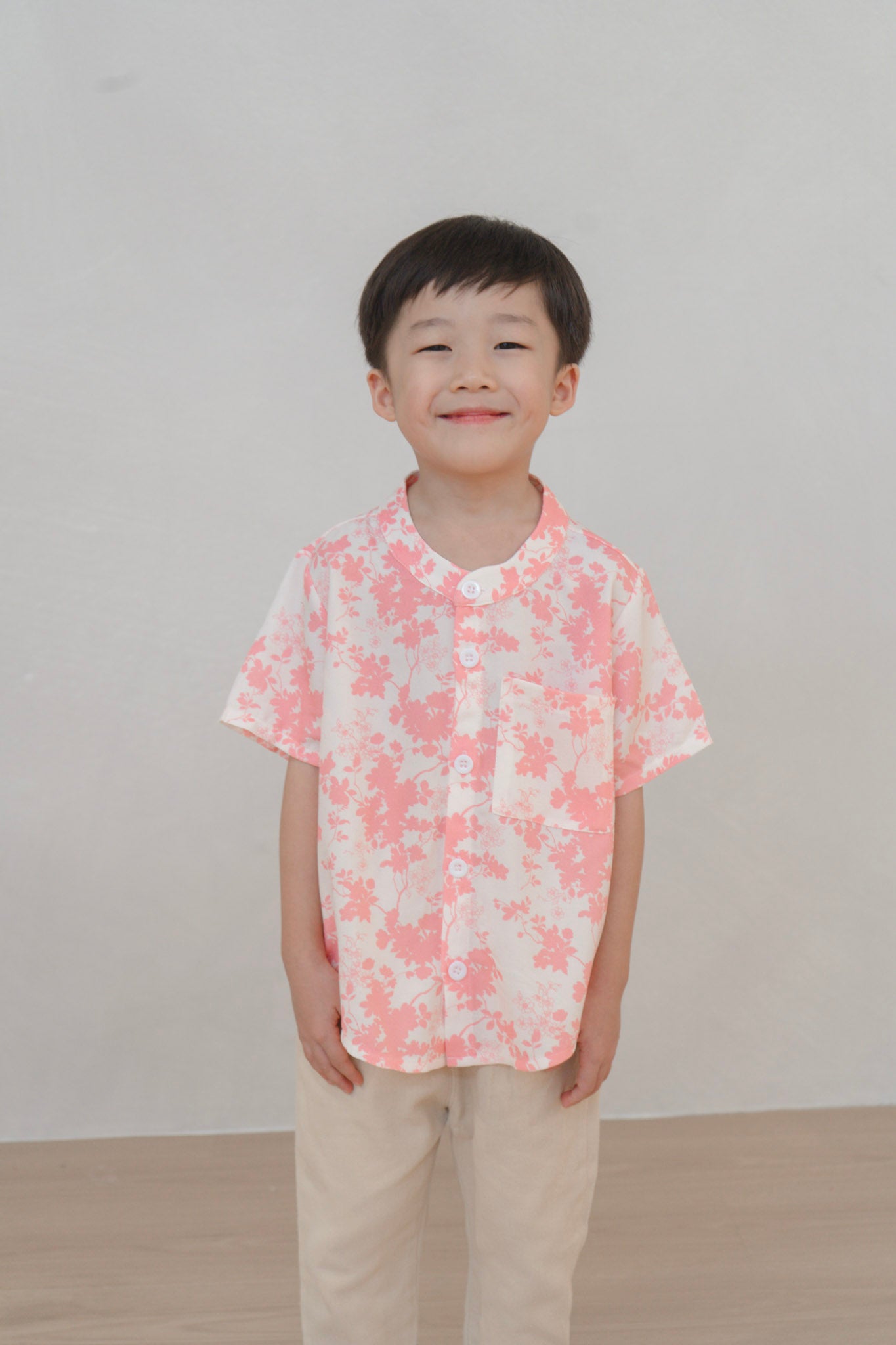 Flourishing Joy Boy Relaxed Hem Mandarin Collar Shirt Set