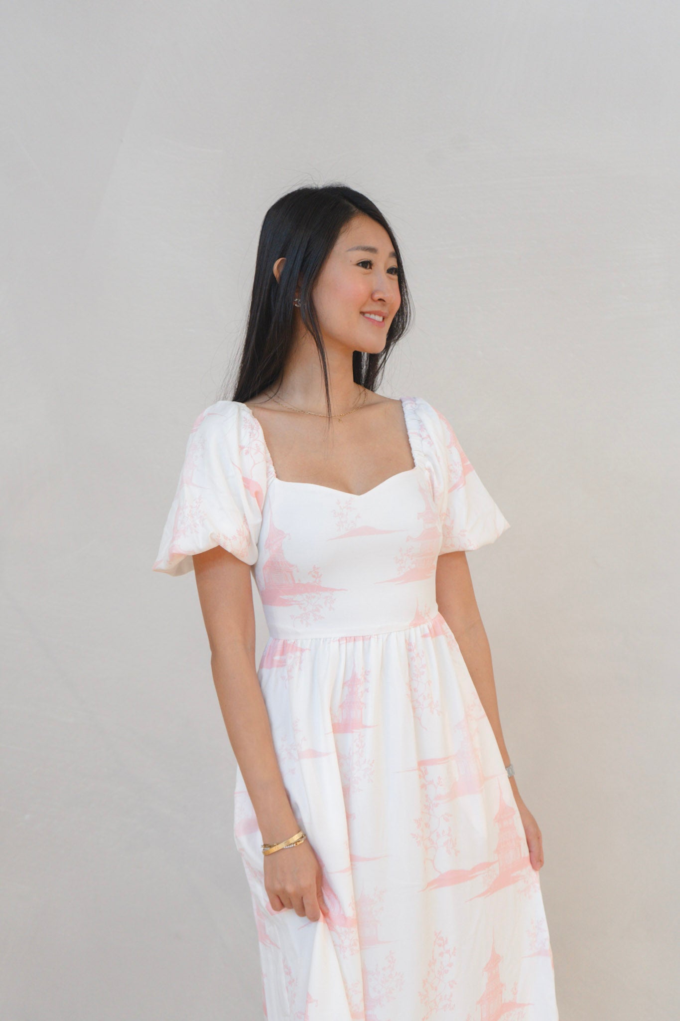 Oriental Garden Ladies Puff Sleeve Smocked Back Maxi Dress