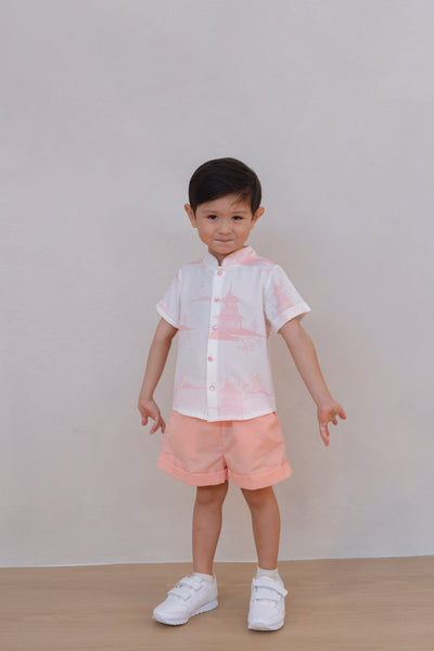 Oriental Garden Boy Lined Mandarin Collar Shirt Set