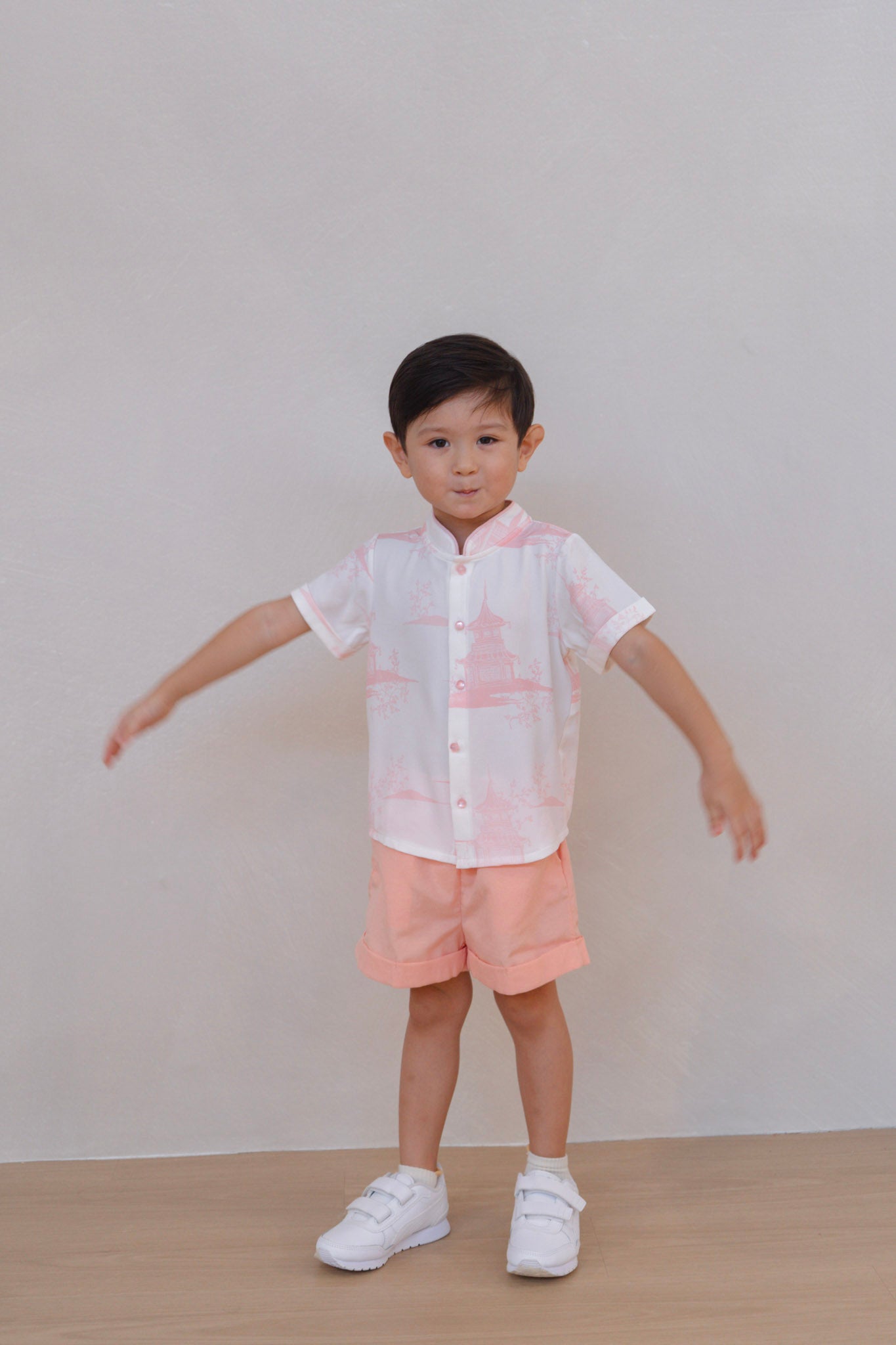 Oriental Garden Boy Lined Mandarin Collar Shirt Set