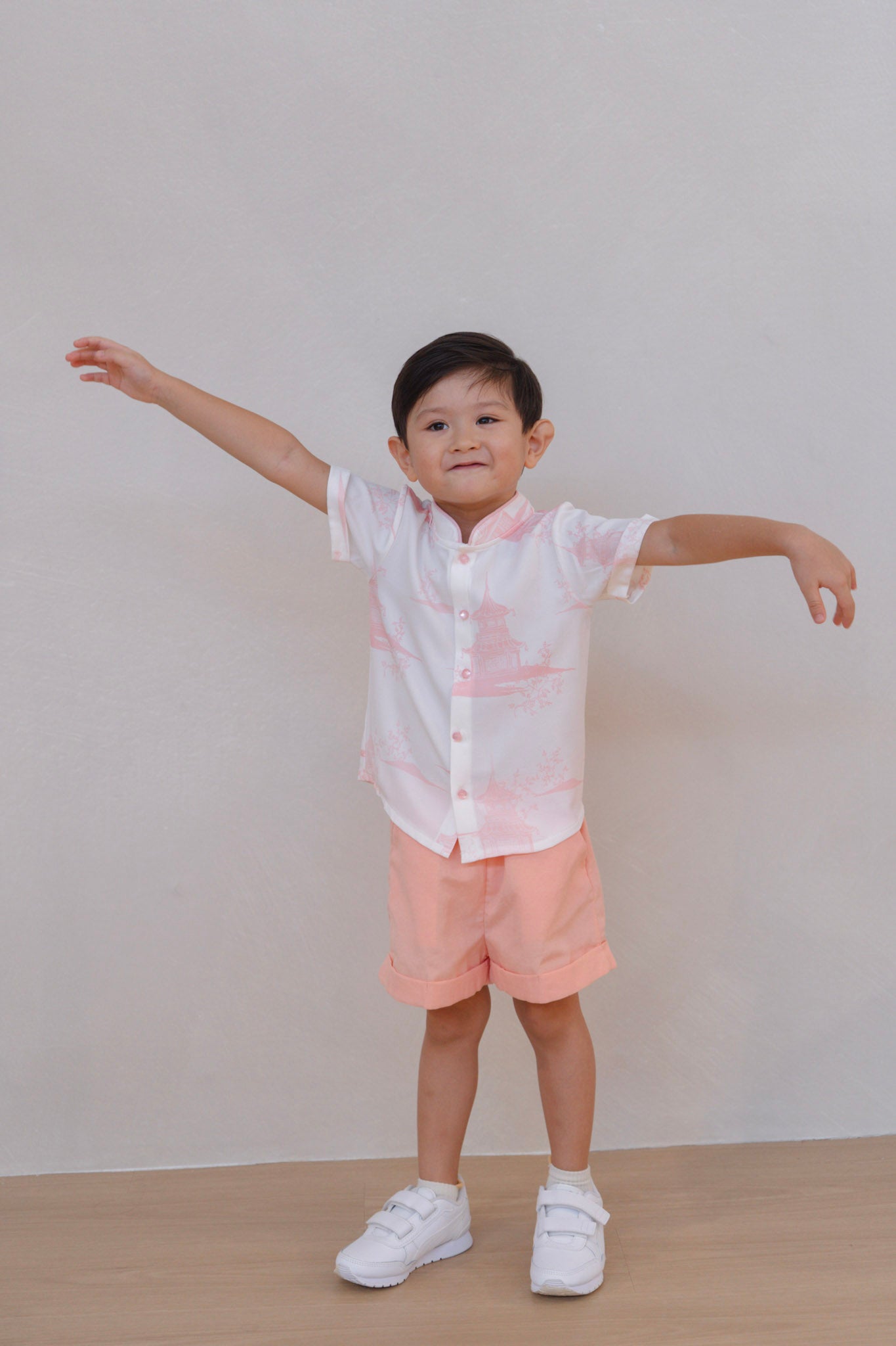 Oriental Garden Boy Lined Mandarin Collar Shirt Set