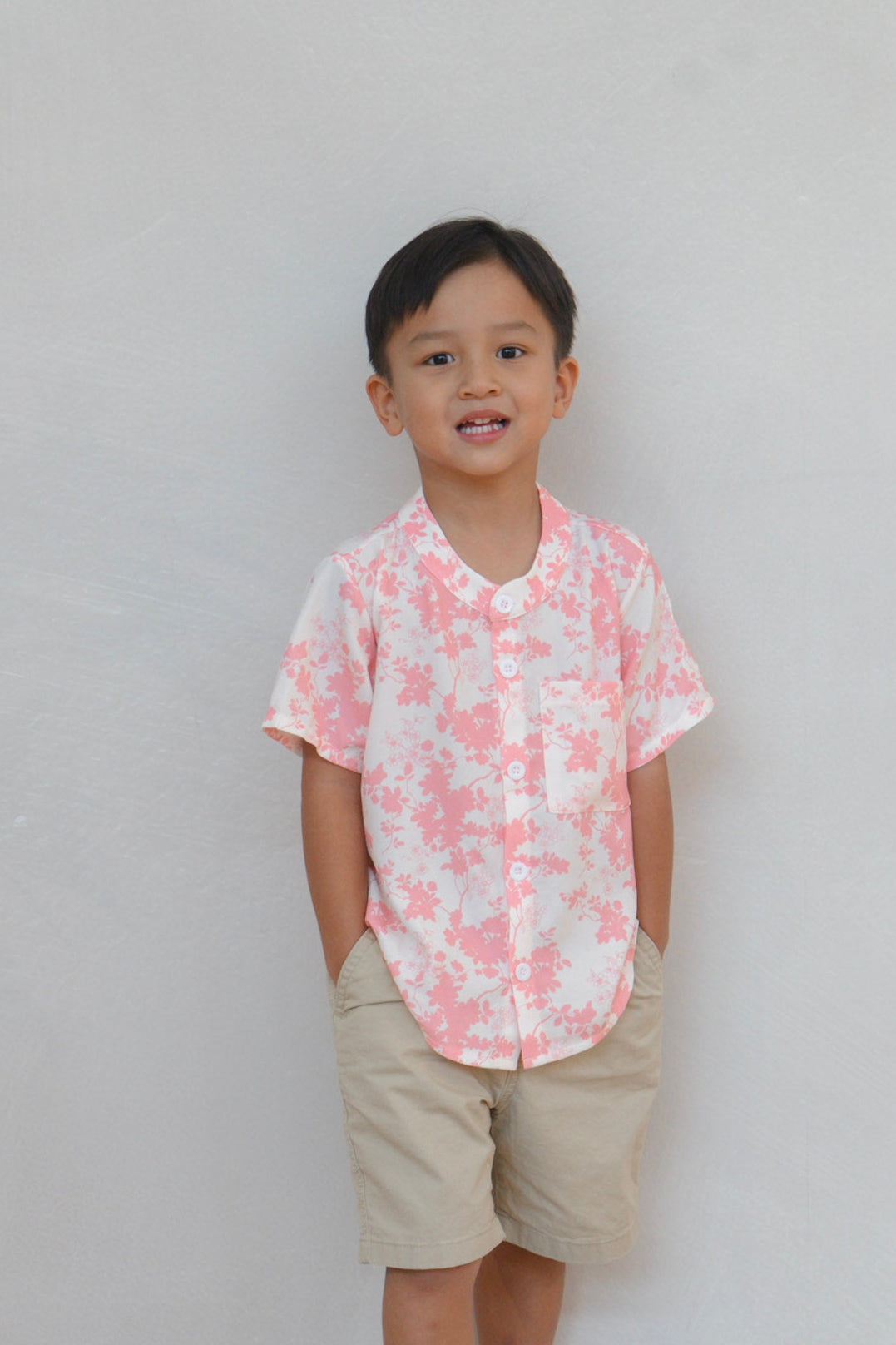Flourishing Joy Boy Relaxed Hem Mandarin Collar Shirt Set