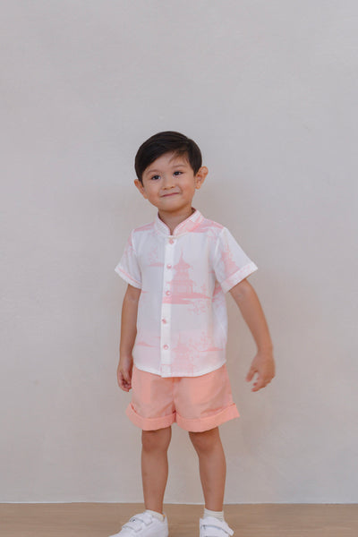 Oriental Garden Boy Lined Mandarin Collar Shirt Set
