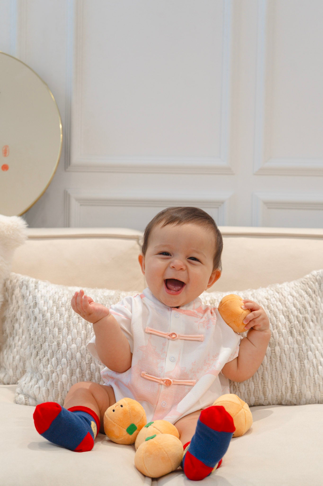 Oriental Garden Baby Boy Lined Mandarin Collar Relaxed Playsuit