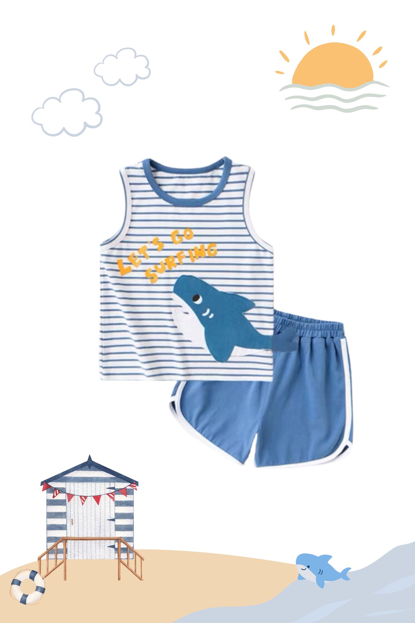 Summer Beach Sleeveless Playwear Set Shark