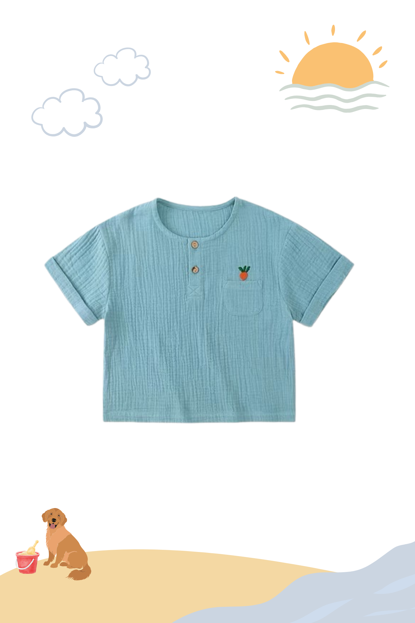 Summer Soft Cotton Embroidered Pocket Tee Blue