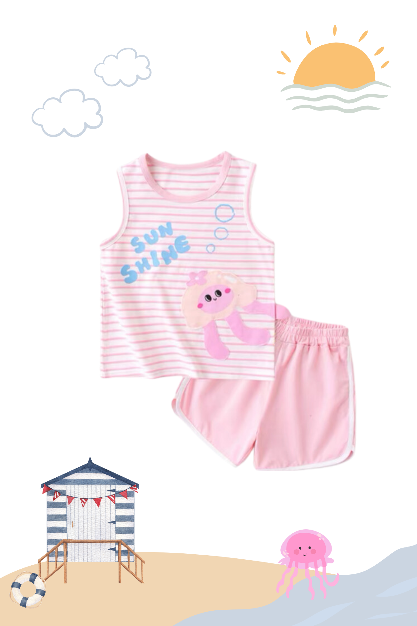 Summer Beach Sleeveless Playwear Set Jellyfish