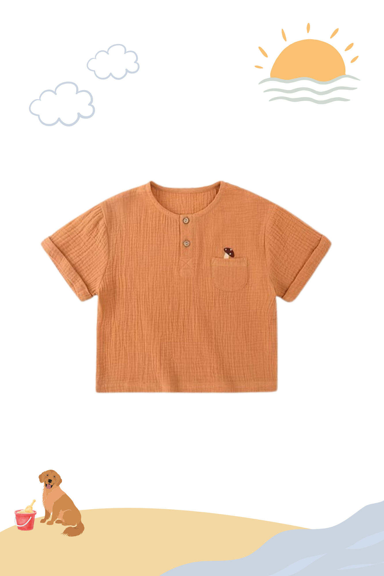 Summer Soft Cotton Embroidered Pocket Tee Burnt Orange