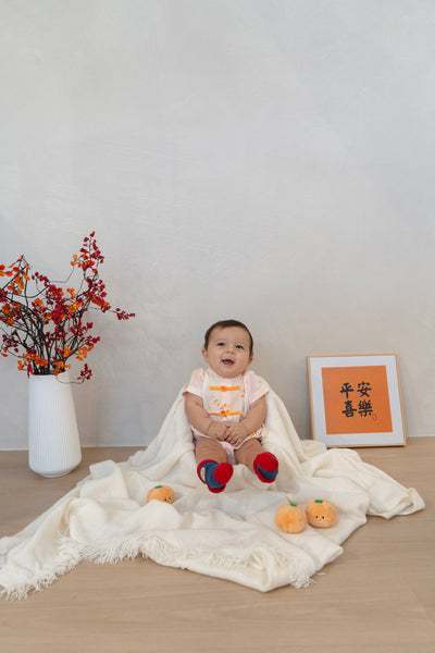 Tangerine Bloom Baby Lined Mandarin Collar Relaxed Playsuit