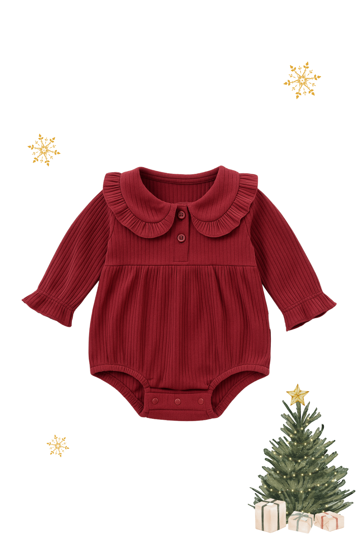 Noel Ribbed Ruffled Collar Playsuit