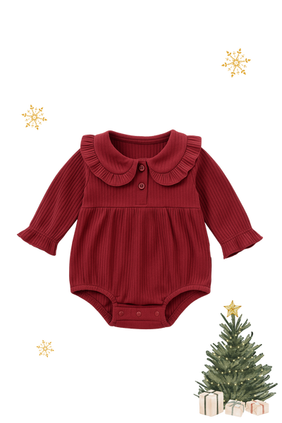 Noel Ribbed Ruffled Collar Playsuit